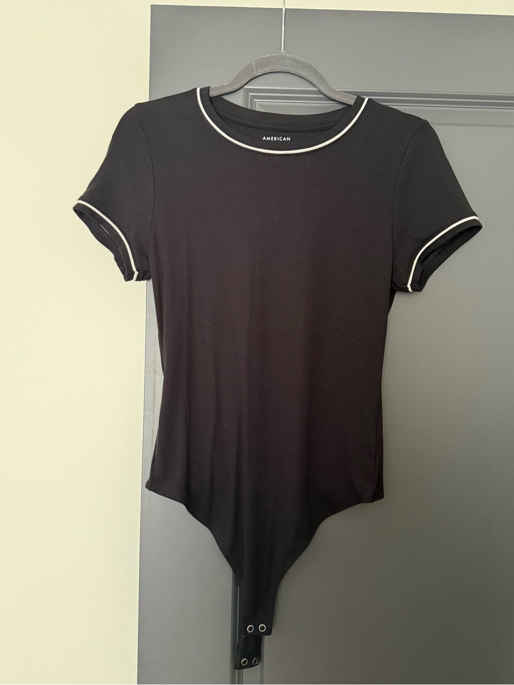 American Eagle Outfitters Black Bodysuit with White Trim — Large NWOT